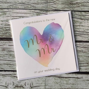 Mr & Mr Hochzeitskarte Aquarell Herz – gleichgeschlechtliches Paar LGBTQ