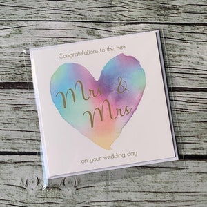 ミセス＆ミセス ウェディング カード 水彩ハート - 同性カップル LGBTQ