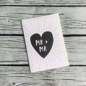Carte de mariage Mr & Mr. Design coeur - Couple de même sexe LGBTQ