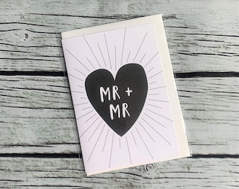 Mr & Mr Wedding Card Heart Design - Same-Sex Couple LGBTQ
