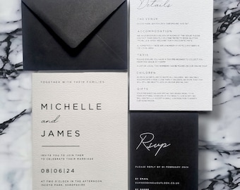 Modern Wedding Invitation, Monochrome Wedding Suite, Personalised Wedding Stationery, Wedding Bundle