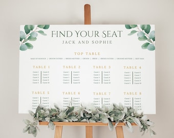 Eucalyptus Seating Plan, Personalised Wedding Table Plan, Wedding Seating Plan, Modern Wedding Seating Chart, Wedding Sign
