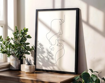 Minimalist Couple Line Art Print: Modern Black and White Drawing