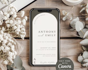 Digital Arch Wedding Invitation, Modern Wedding Template, Evite, Online Wedding Invite, Digital Wedding Announcement