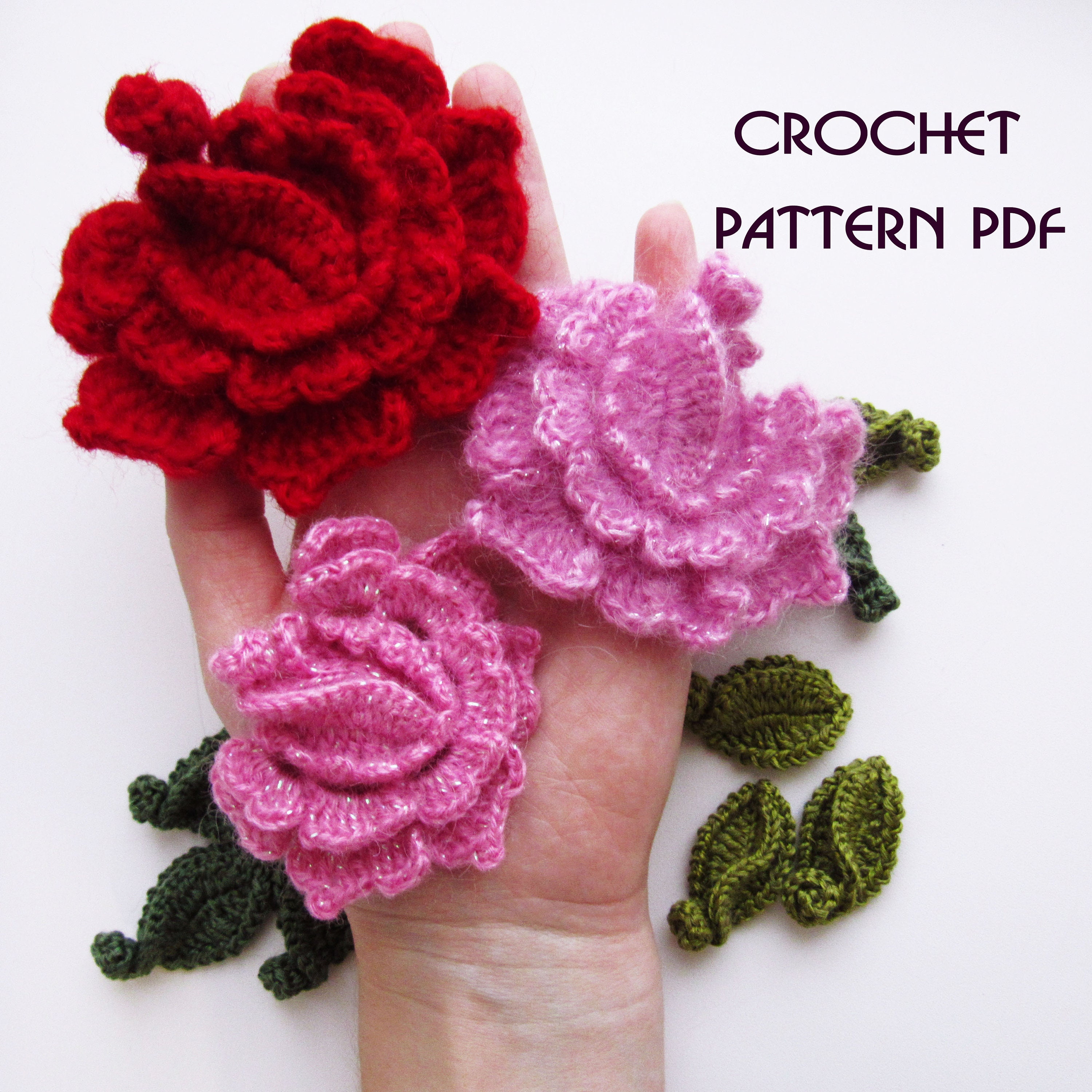 Rose Crochet Pattern Crochet Leaf Pattern Valentines Etsy
