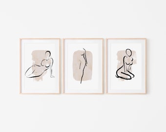 Woman Line Art Print, Female Figure Line Art Set, Naked Woman Wall Art Print Set, Abstract Woman Body Wall Art, Minimal Woman Art, Digital