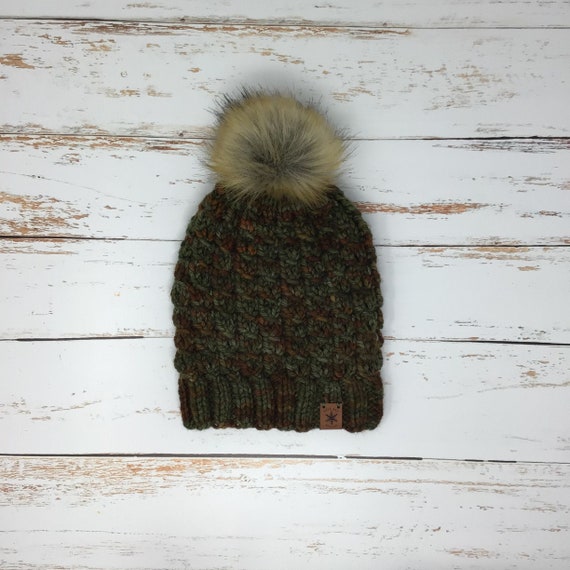 Alpha Sigma Tau Sorority Pom Pom Beanie - Green Knit Hat With Faux Leather Letters & Fluffy Pom - View #10