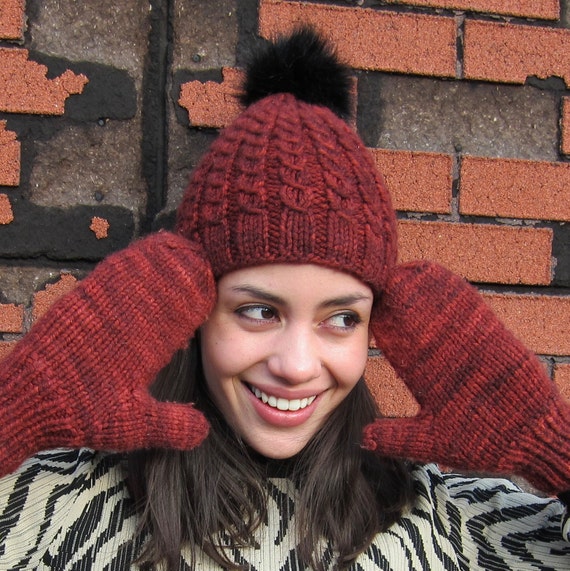 Burgundy Women's Beanies, Hand Knit Hats, Homemade Hats, Wool Hats