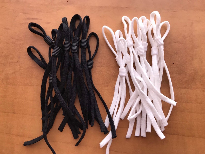 10 pieces elastic cord with silicon adjustable ear loop, soft face mask elastic with silicon slip stopper, 0.5 elastic cord black and white image 2