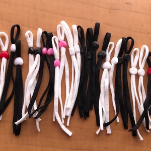 10 pieces elastic cord with silicon adjustable ear loop, soft face mask elastic with silicon slip stopper, 0.5 elastic cord black and white Mix and match