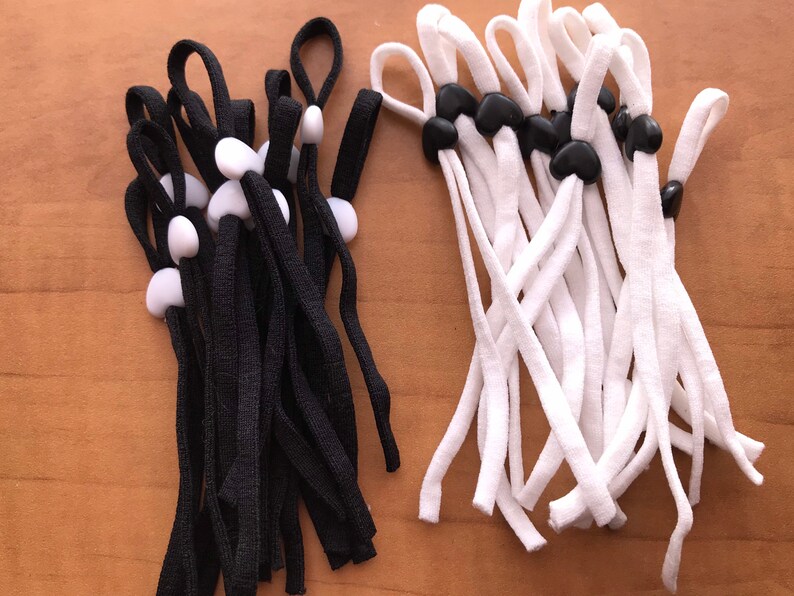 10 pieces elastic cord with silicon adjustable ear loop, soft face mask elastic with silicon slip stopper, 0.5 elastic cord black and white image 4