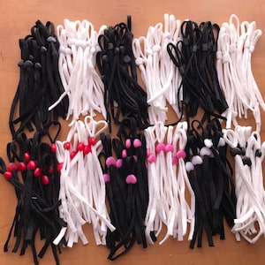 10 pieces elastic cord with silicon adjustable ear loop, soft face mask elastic with silicon slip stopper, 0.5 elastic cord black and white image 1