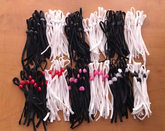 10 pieces elastic cord with silicon adjustable ear loop, soft face mask elastic with silicon slip stopper, 0.5 elastic cord black and white