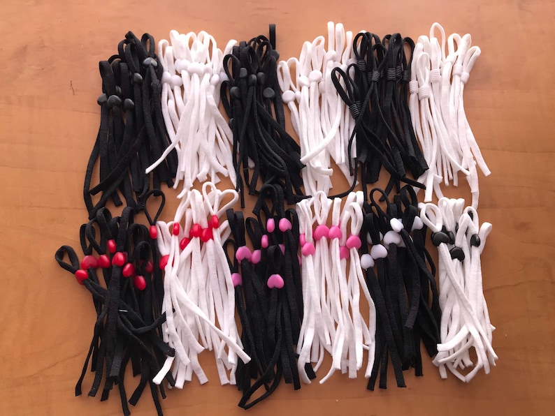 10 pieces elastic cord with silicon adjustable ear loop, soft face mask elastic with silicon slip stopper, 0.5 elastic cord black and white image 1