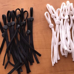 10 pieces elastic cord with silicon adjustable ear loop, soft face mask elastic with silicon slip stopper, 0.5 elastic cord black and white image 3