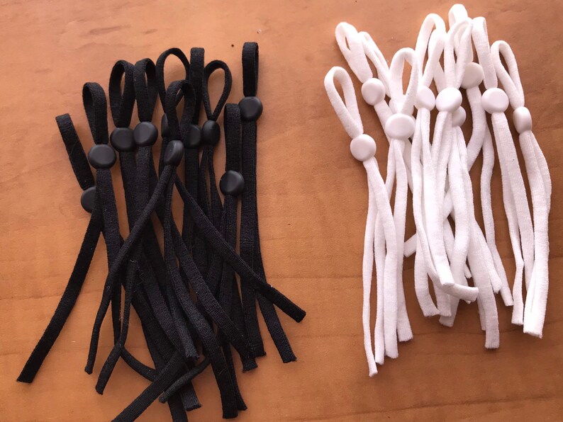 10 pieces elastic cord with silicon adjustable ear loop, soft face mask elastic with silicon slip stopper, 0.5 elastic cord black and white image 3