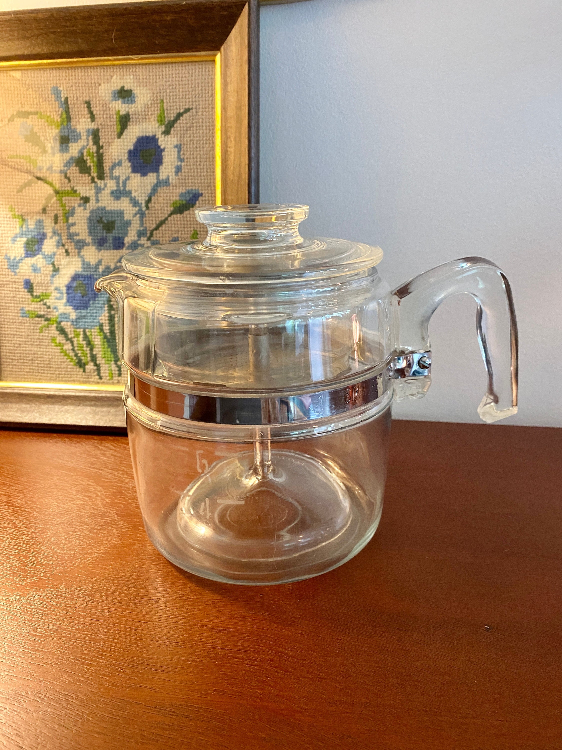 PYREX Flameware 6 Cup Glass Coffee Pot Coffee Percolator All Parts 7756  Vintage Coffee Carafe Retro by Corning Tea Pot Teapot 