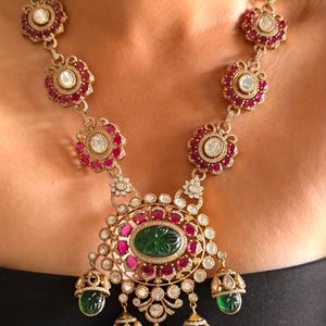 AISHA Emerald Polki Kundan Necklace Moissanite Polki Diamond Choker Sabyasachi Emerald Pink Kundan PREMIUM India Bridal Jadau Jewelry