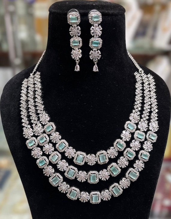 Two Layered CZ Diamond Droplet Necklace-Swaabhi - Swaabhi