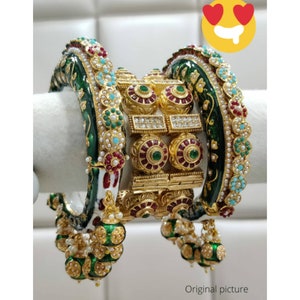 Gold Plated Kundan Meenakari And Pearls Pacheli Bangles For Women,Bridal Bangles set, Handcrafted Bangles,Jadau meenakari bangles,mix kada