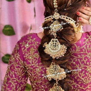 kundan hair accessories,Rajsathani jewelry,Sabyasachi wedding hair accessories,kundan jewelry,kundan mathapatti,tika,kundan choti,braid