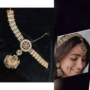 Kundan hair accessories, Alia bridal headband mathapatti inspired by Alia Bhatts wedding look,kundan tika,indian jewelry,sheshphool tika image 1