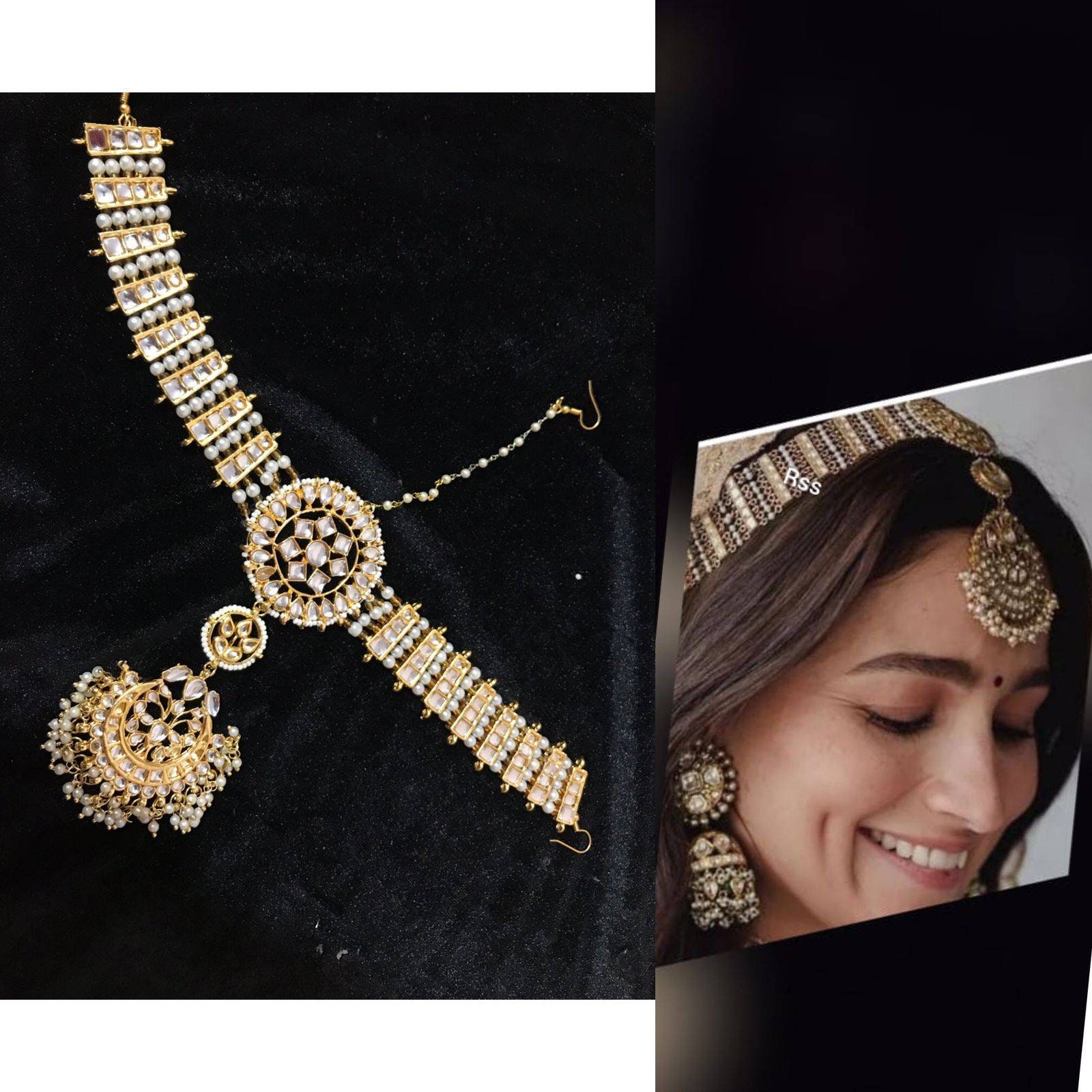 Kundan hair accessories, Alia bridal headband mathapatti inspired by Alia  Bhatt’s wedding look,kundan tika,indian jewelry,sheshphool tika