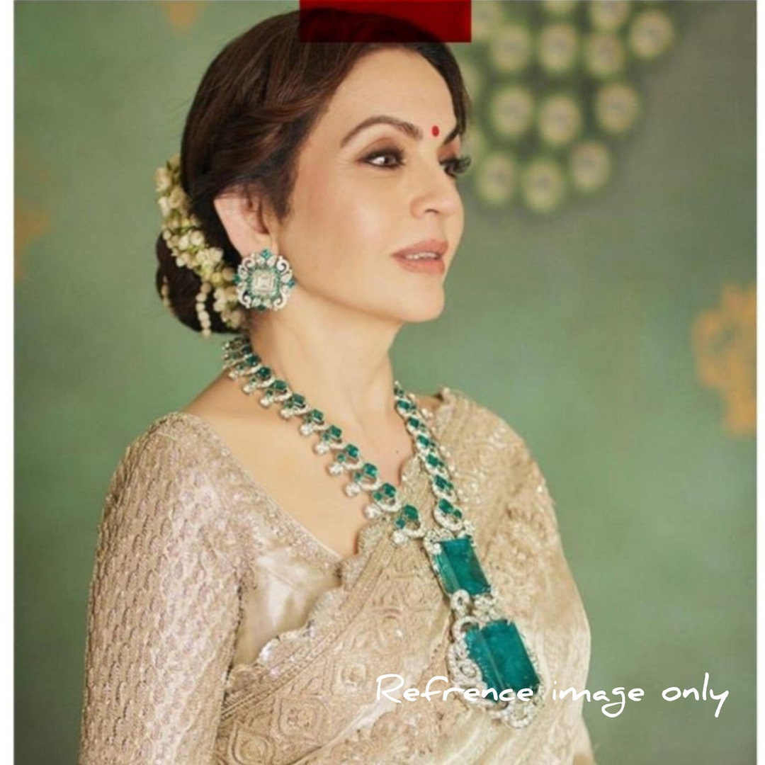 Nita Ambani Inspired Green Long Necklace Statement Necklace