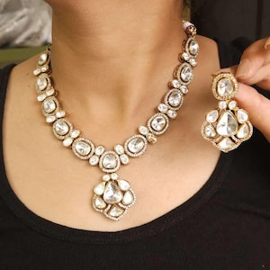 Uncut high quality polki kundan jewelry,necklace earrings combo,Sabyasachi wedding jewelry,engagement jewelry,high quality polki set