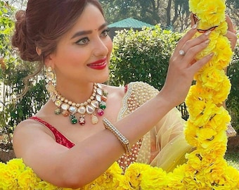 Big Size Hand Painted Onyx, Meenakari- Kundan Necklace, Rajsathani jewelry, Rajwada Haar, Indian jewelry, Sabyasachi wedding necklace