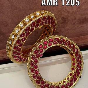 Indian bridal gold plated kada,designer ruby kada,Rajwadi Kada,Traditional Bracelet, Antique Bangle,Bracelet for Women,Heavy Bracelet 1 pair