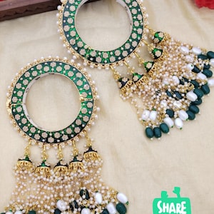 Gold Plated Kundan Meenakari And Pearls Pacheli Jhumka Bangles For Women,Bridal Bangles set, Handcrafted Bangles,Jadau meenakari mix kada