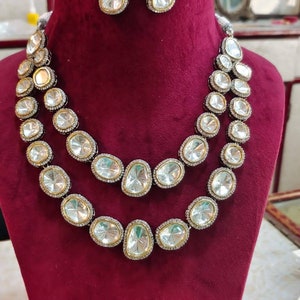 Uncut high quality polki kundan jewelry,necklace earrings combo,Sabyasachi wedding jewelry,engagement jewelry,high quality polki set