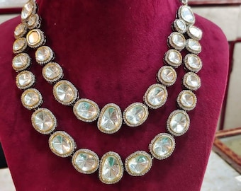 Oskärnat Polki Kundan Halsband Örhängen Set, Bröllopssmycken