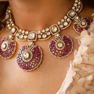 Fine Ruby Pink Gold Sabyasachi Victorian Choker Indian Jewelry Ruby Indian Choker Indian Necklace Bollywood Jewelry Set Sabyasachi Necklace
