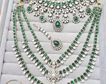 Conjunto de collar Kundan doblete verde esmeralda, joyería nupcial victoriana