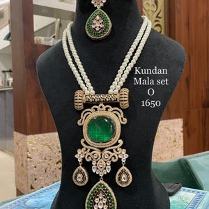 Fine Gold Finish Emerald Green Doublet Stones Uncut Moissanite Polki Kundan Wedding Necklace Set with Earrings Tika Sabyasachi Jewelry