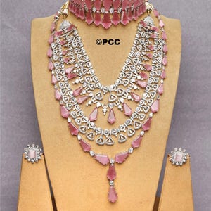 Handmade American Diamond Necklace Earrings Set: Wedding Jewelry