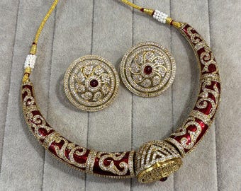 Handmade Kundan Choker Necklace Set, Rajwari Indian Jewelry