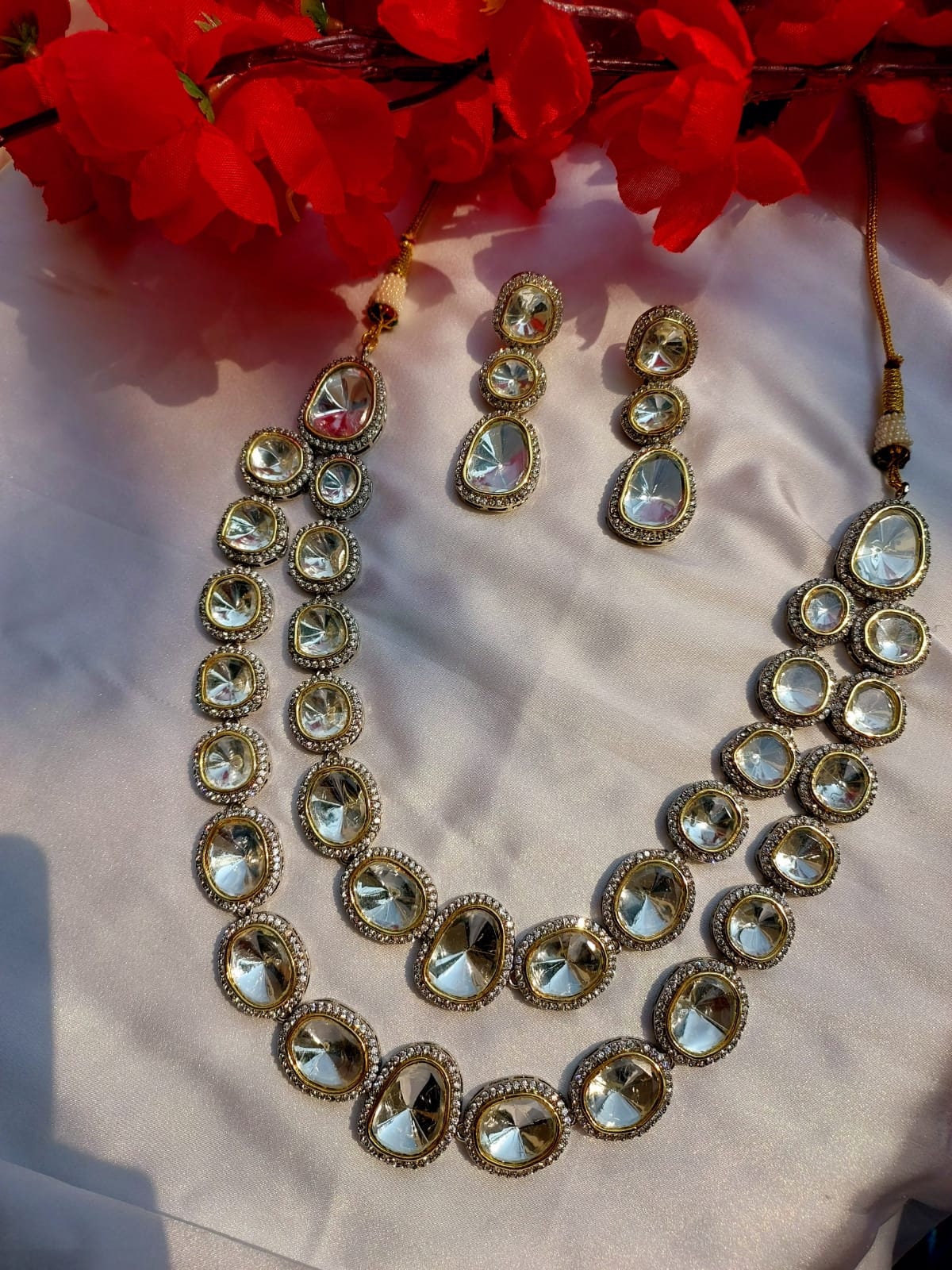 Uncut High Quality Polki Kundan Jewelry,necklace Earrings Combo