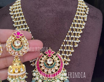 Handgefertigte Pachi Kundan Halskette, Vergoldeter Indischer Schmuck