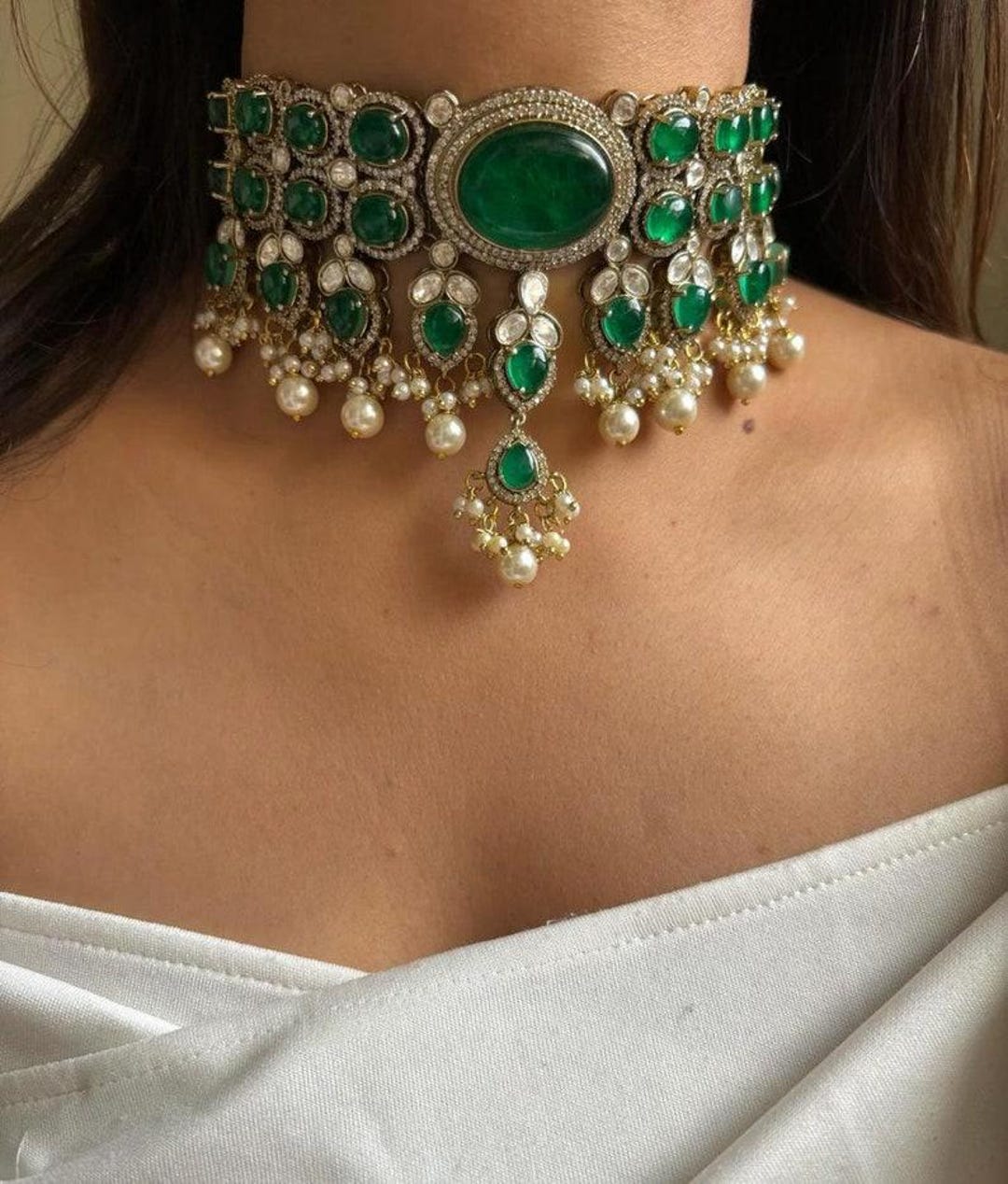 Green Jarokha cocktail belt with kundan