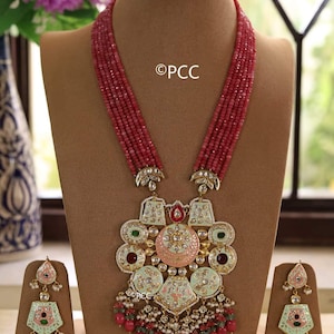 Meena kundan bridal jewelry, kundan bridal jewelry, Rajwada Haar, Indian jewelry, Sabyasachi wedding 2 necklace set, bridal set,choker set
