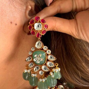 Kundan Brudchoker: Guldpläterad, Rubin, Mintgrön, Jadau Smycken bild 3