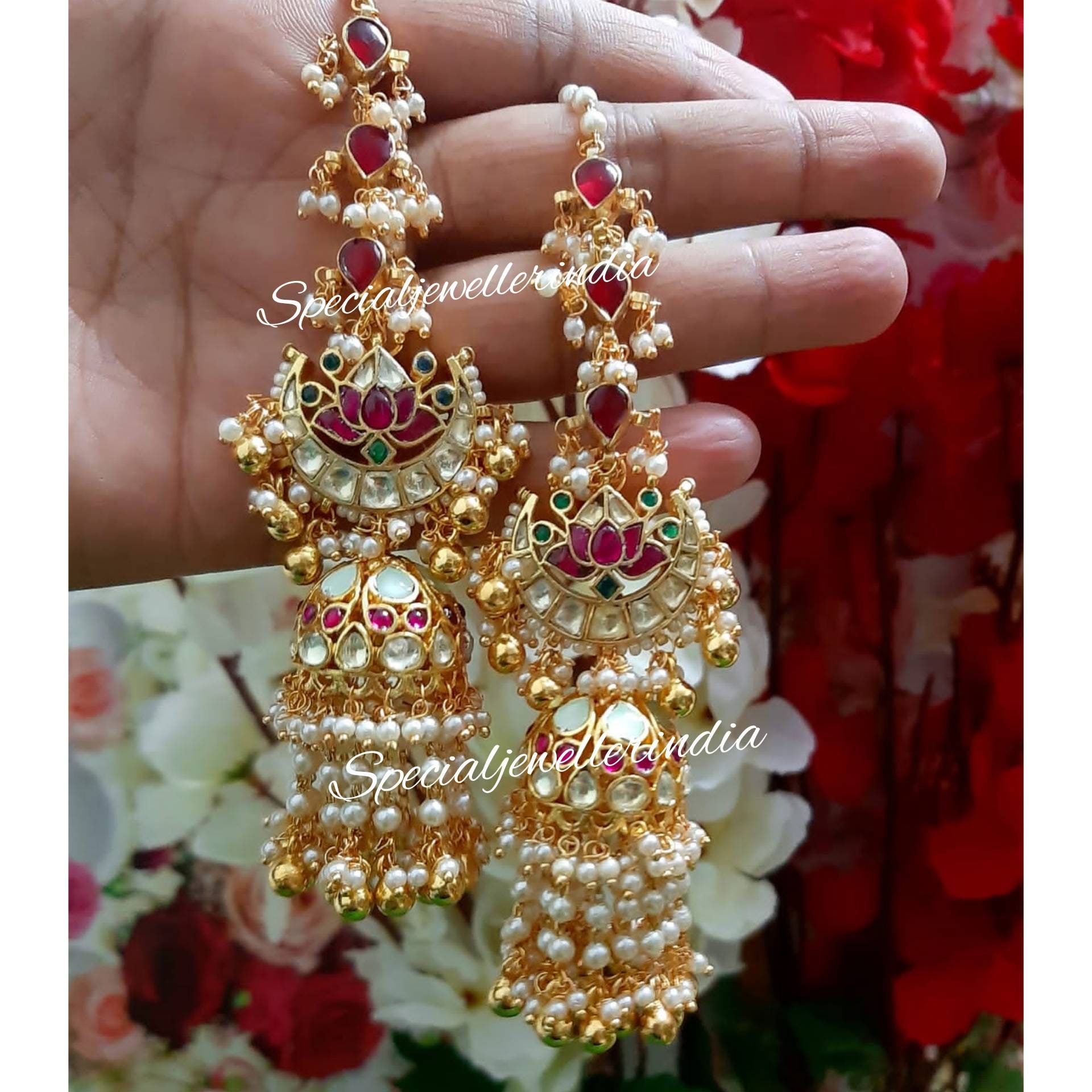 J J bridal wedding moti Pearl Ear Chains for Hair heavy Jhumka Traditional  Earrings Hair Chain Price in India - Buy J J bridal wedding moti Pearl Ear  Chains for Hair heavy