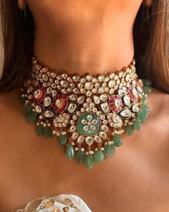 Kundan Bridal Choker: Gold Plated, Ruby, Mint, Jadau Jewelry
