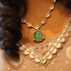 RIYA Designer Inspired Premium Pendants, Matte Gold Silver Foiled, Moissanite Polki Kundan Moissanite Pendant With Statement Earrings Set