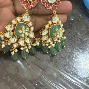 Kundan Brudchoker: Guldpläterad, Rubin, Mintgrön, Jadau Smycken bild 5