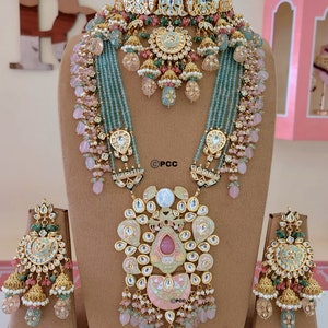 Meena kundan bridal jewelry, kundan bridal jewelry, Rajwada Haar, Indian jewelry, Sabyasachi wedding 2 necklace set, bridal set,choker set