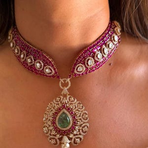 Uncut Polki Kundan Ruby Emerald Choker Necklace Sabyasachi Jewelry KundanMoissanite Polki Diamond Choker Premium India Bridal Jadau Jewelry